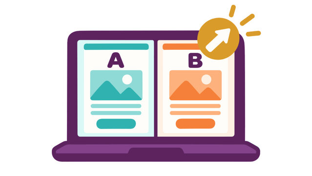 A/B testing comparison on a laptop with upward arrow