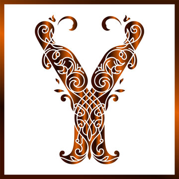 Ornamental Letter Y Logo Design in Luxury Bronze Vector Illustration