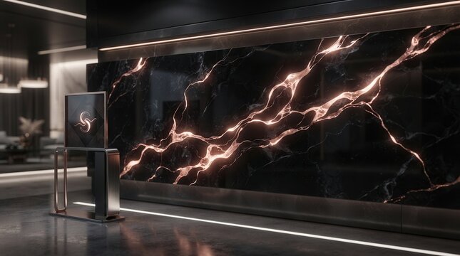 Futuristic Interior Design with Dynamic Lighting and Interactive Display.