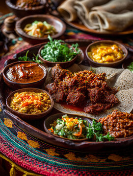 Ethiopian cuisine injera bread doro wat traditional platter