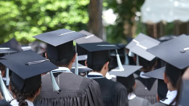 backside graduation hats during commencement success graduates of the university, Concept education congratulation. Graduation Ceremony ,Congratulated the graduates in University during commencement