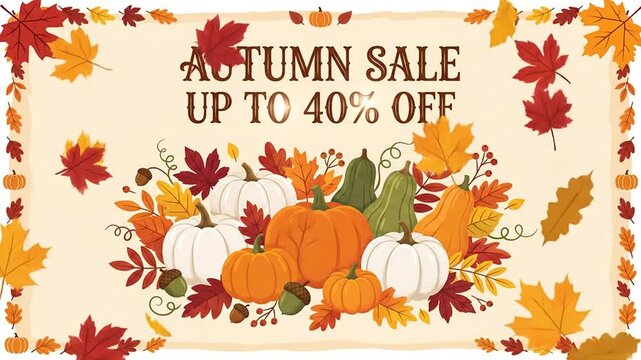 Autumn sale motion graphic with pumpkins and falling leaves