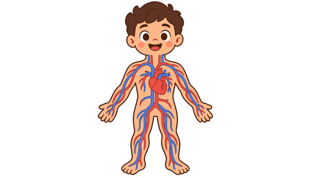 Cartoon child showing the human circulatory system
