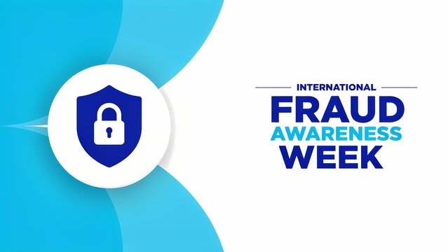 International fraud awareness week banner with shield and padlock icon for cyber security concept