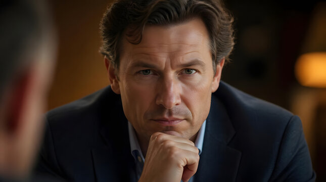 Thoughtful Venture Capitalist in Discussion Close up Portrait