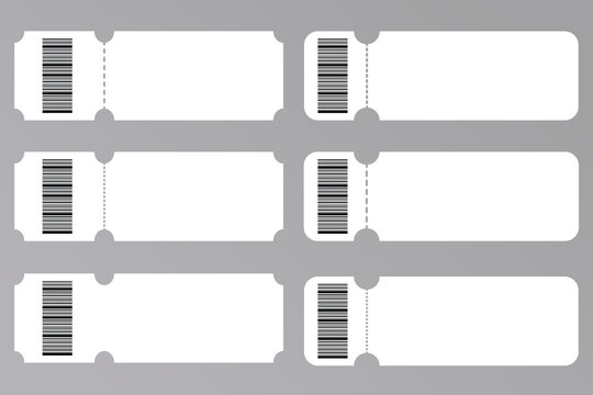 Ticket template with code. Barcode label with text, stub ticket with QR code and barcode. Mockup for event ticket vector of template voucher gift set with barcode illustration