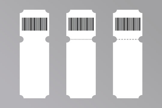 Ticket template with code. Barcode label with text, stub ticket with QR code and barcode. Mockup for event ticket vector of template voucher gift set with barcode illustration