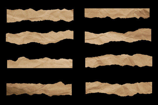 Craft paper or cardboard torn piece with realistic textured ripped edges. Torn scrap of cardboard or hard paper. Pieces of craft paper sheet at transparent background. Vector illustration.