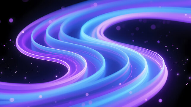 Neon light band flowing in starry void