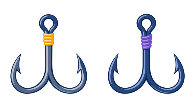 Blue double fishing hooks with orange and purple wraps