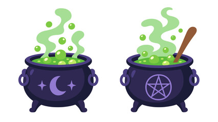 Naklejka na ściany i meble Witch cauldrons bubbling with green potion