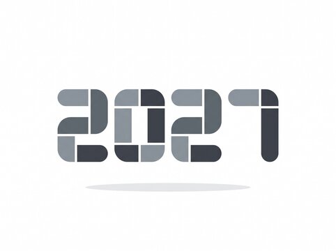 Stylized modern 2027 year typography design vector illustration with gray and dark gray geometric block segments and soft shadow on white background