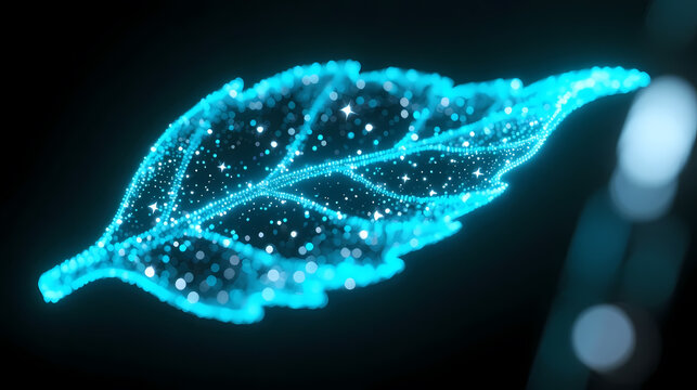 Glowing blue leaf with visible veins