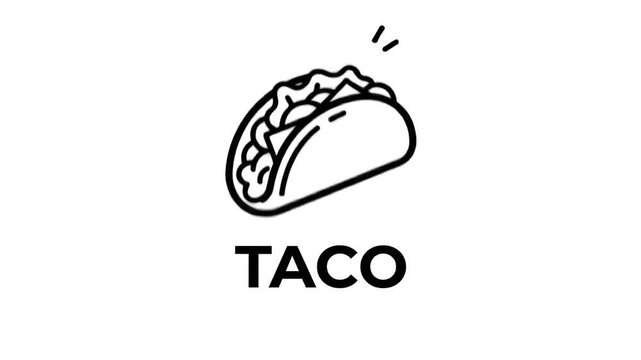 Animated line art taco icon with loading text on white background