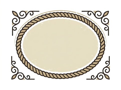 Rope-bordered oval frame with decorative scrollwork corners