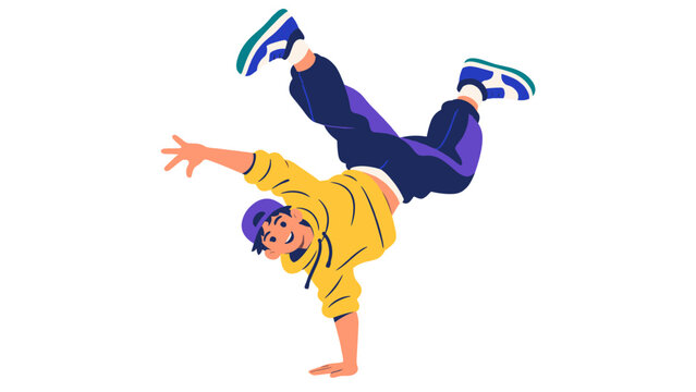 Breakdancer balancing in a one-handed handstand