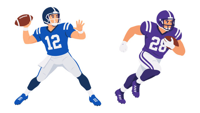 American football quarterback throwing as a player runs with the ball