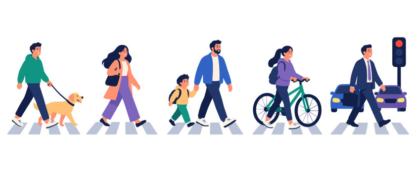 Pedestrians crossing at crosswalks in everyday street scenes