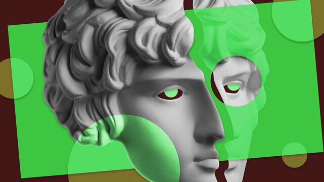 Modern creative concept with ancient statue. GIF with antique sculpture of human face. Funky art.