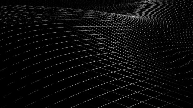 Abstract black and white wireframe wave grid motion background loop