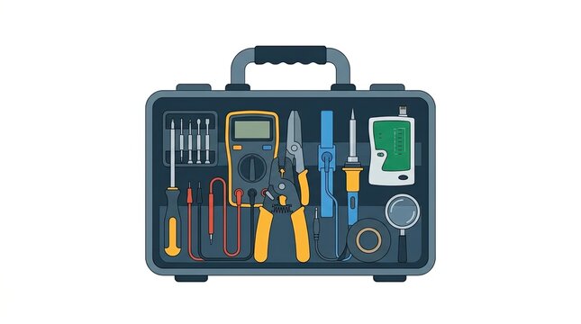 Tool kit with multimeter, pliers, screwdrivers and other electrical tools