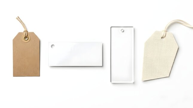 Blank paper and plastic merchandise hang tags for retail branding and product labeling