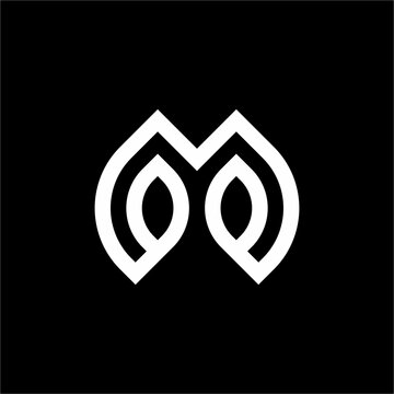 Sleek monoline M monogram forming dual natural leaves. Ideal for eco-tech startups, botanical skincare, wellness clinics, & organic brands.