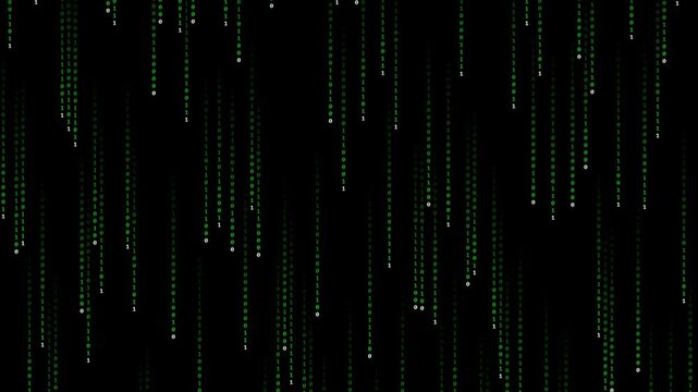 Abstract Green Binary Code Rain Falling Matrix Stream Digital Data Stream Hacker Cyber Security Remotion Code Generated Motion Graphics Loop 4K HD Video Asset   