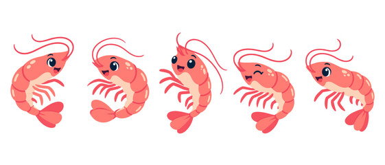 Obraz premium Set of cute cartoon shrimp in playful poses