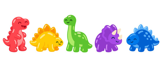 Colorful cartoon dinosaurs in a playful lineup © Andrei