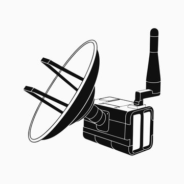 Satellite Communication Antenna Black and White Vector Illustration