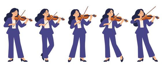 Woman playing violin in five different poses © Andrei