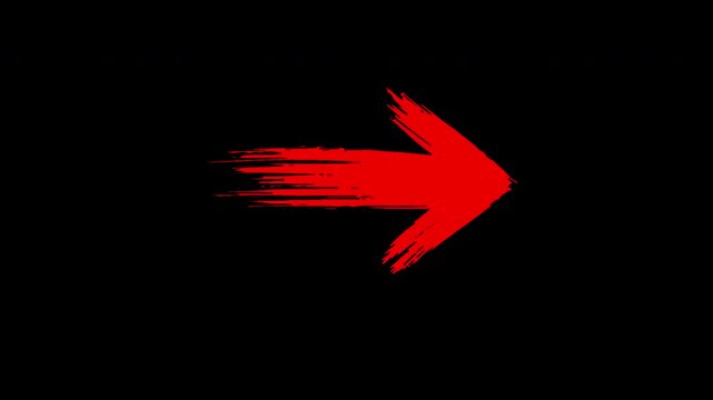 Red Paint Brush Stroke Arrow Right Direction Pointer Grunge Texture Overlay Animation Transparent Background Alpha Channel