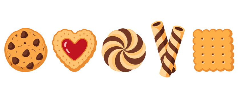 Assorted cookies and biscuits with chocolate details