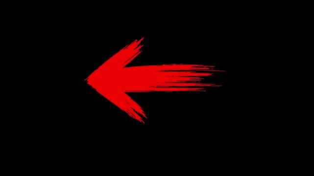 Red Paint Brush Stroke Arrow Left Direction Pointer Grunge Texture Overlay Animation Transparent Background Alpha Channel