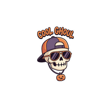 Cool ghoul skull character with sunglasses vector illustration