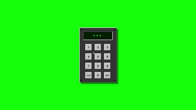 Digital Keypad Successfully Granting Access with a Correct Pin Entry on a Bright Green Screen Background