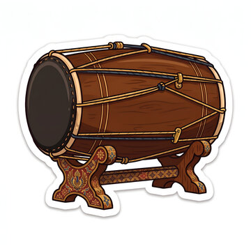 Traditional Indonesian Kendang Drum Vector Illustration Sticker Style