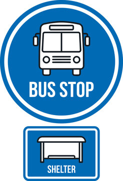 Bus Stop Sign Flat Vector Public Transport Station Wayfinding Symbol