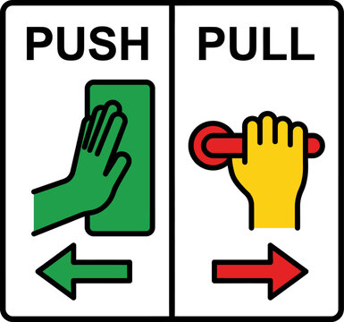 Push and Pull Door Signs Flat Vector Entrance Instruction Plaques