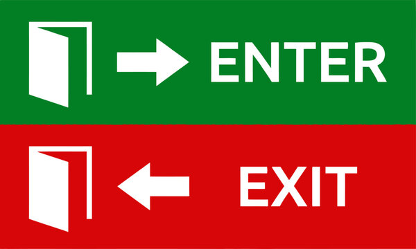 Entrance and Exit Sign Flat Vector Doorway In Out Navigation Symbols