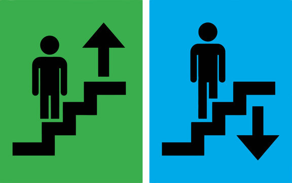 Escalator Direction Sign Flat Vector Moving Stairs Up Down Wayfinding Icon