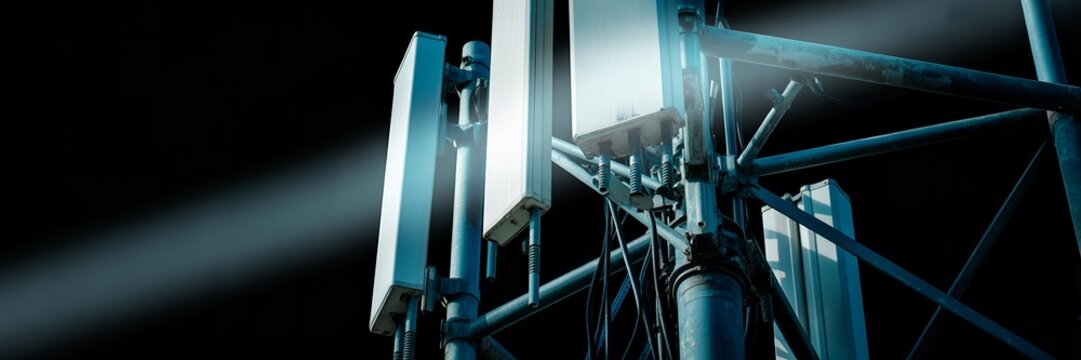 Cell Phone Tower Antenna Transmitter Panels Modern Wireless Mobile Telecommunication Infrastructure Concept Display