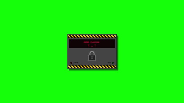 Digital Interface Animation Showing a Password Entry System with Denied and Granted Access on a Green Screen Ideal for Cybersecurity and Hacking Concepts