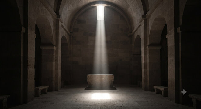 Mysterious medieval stone church interior with altar and beautiful ray of light shining from above	제단과 위에서 비치는 아름다운 빛의 광선이 있는 신비로운 중세 석조 교회 내부 인테리어