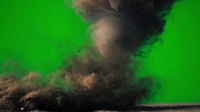Dynamic tornado spinning against isolated green screen background