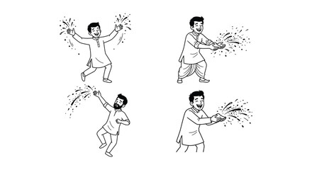 Fototapeta premium Four illustrations depict people celebrating with sparklers vector style