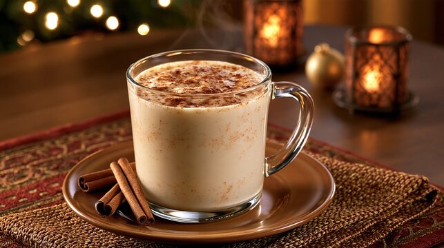 Cozy Christmas Eggnog with Cinnamon and Candles