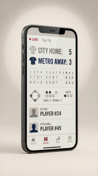 Smartphone displaying live baseball score for sports fans and digital game tracking