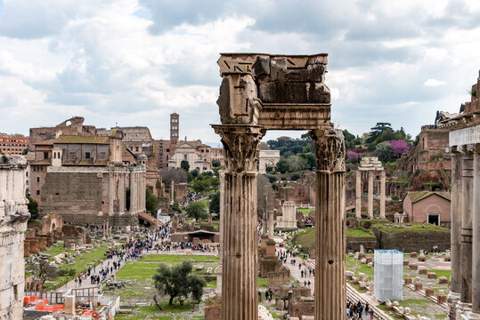 Temple Of Vespasian And Titus In The Roman Forum In Rome, Italy